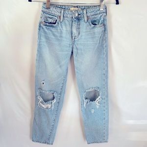 Forever 21 girls blue jeans distressed size 7/8 adjustable waist‎